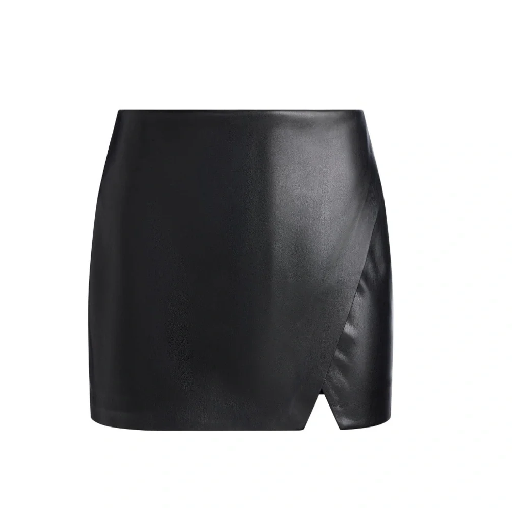 ALICE + OLIVIA Siobhan Vegan Faux Leather Wrap Mini in Black size 12 $250 MSRP - Picture 3 of 12